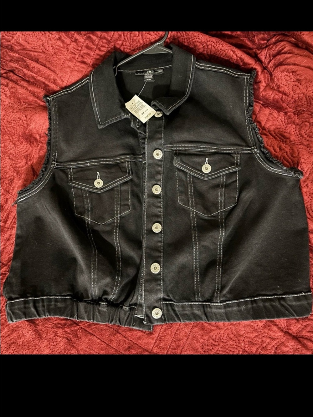 Black Women Denim Vest with Button Front
